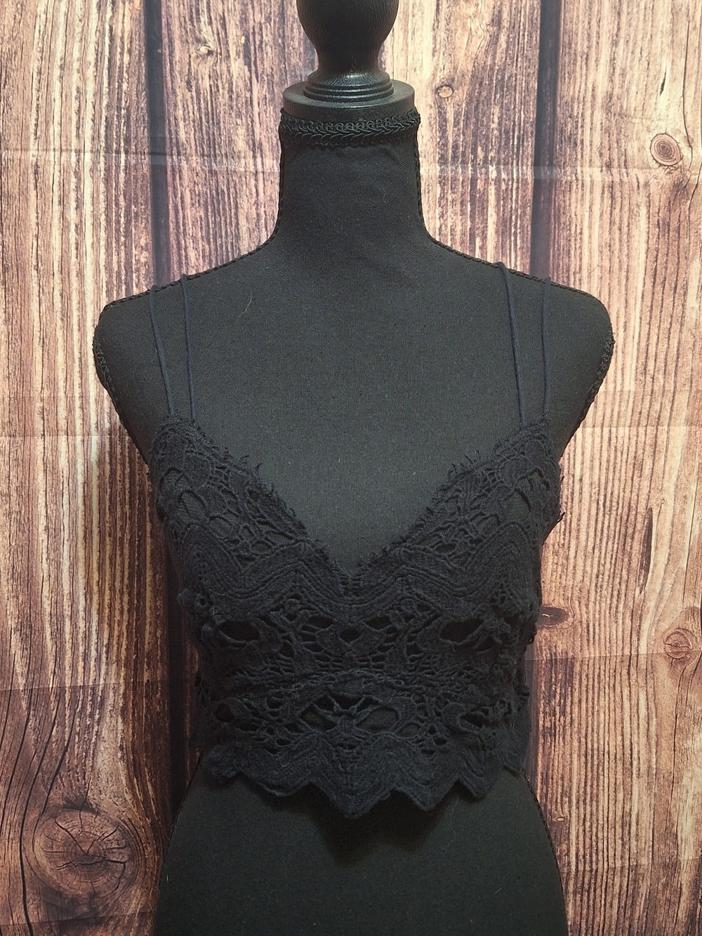Free People One Black Lace Crochet Crop Top - Women Size Medium!